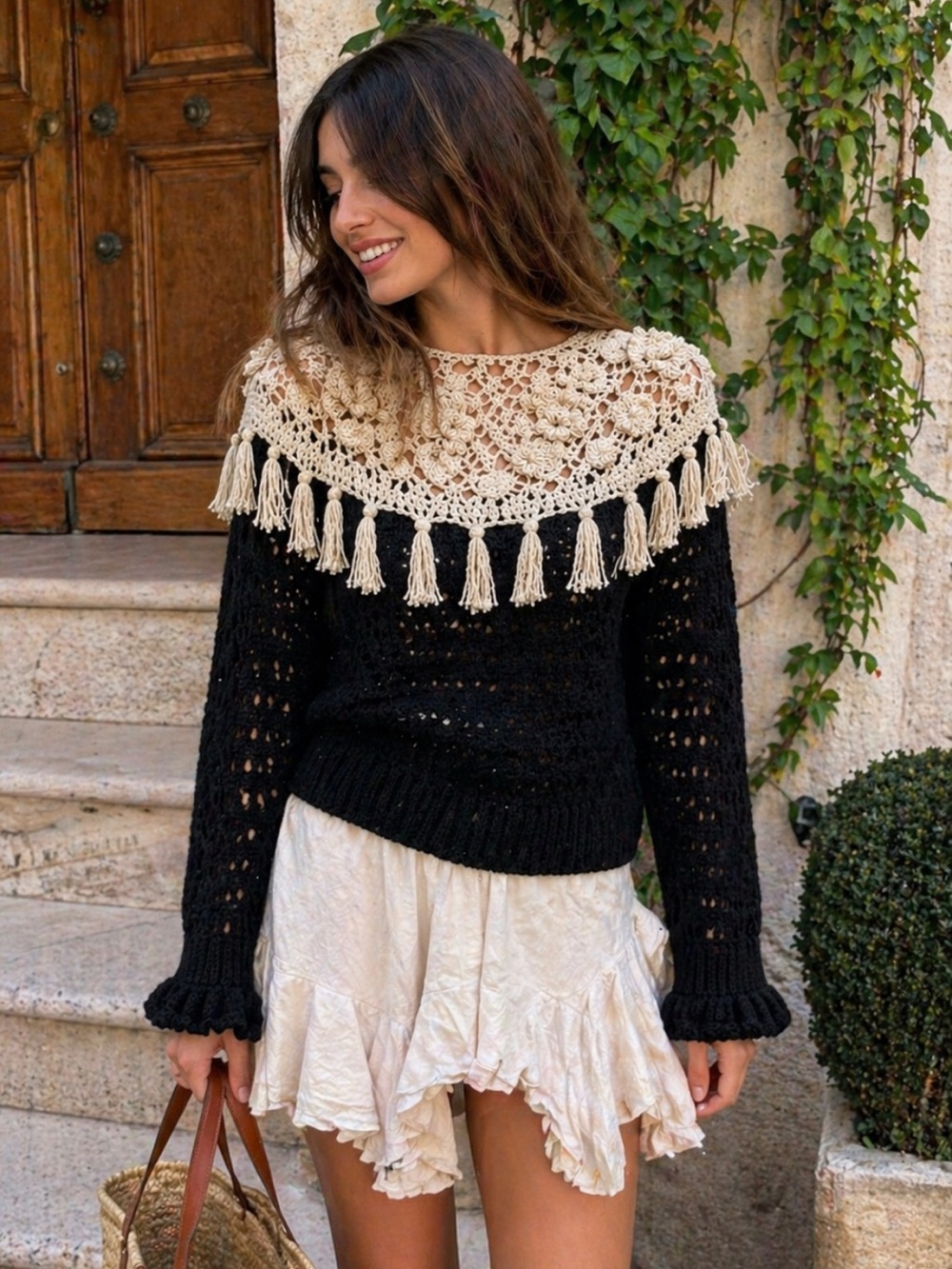 Zara Black and Cream Sweater